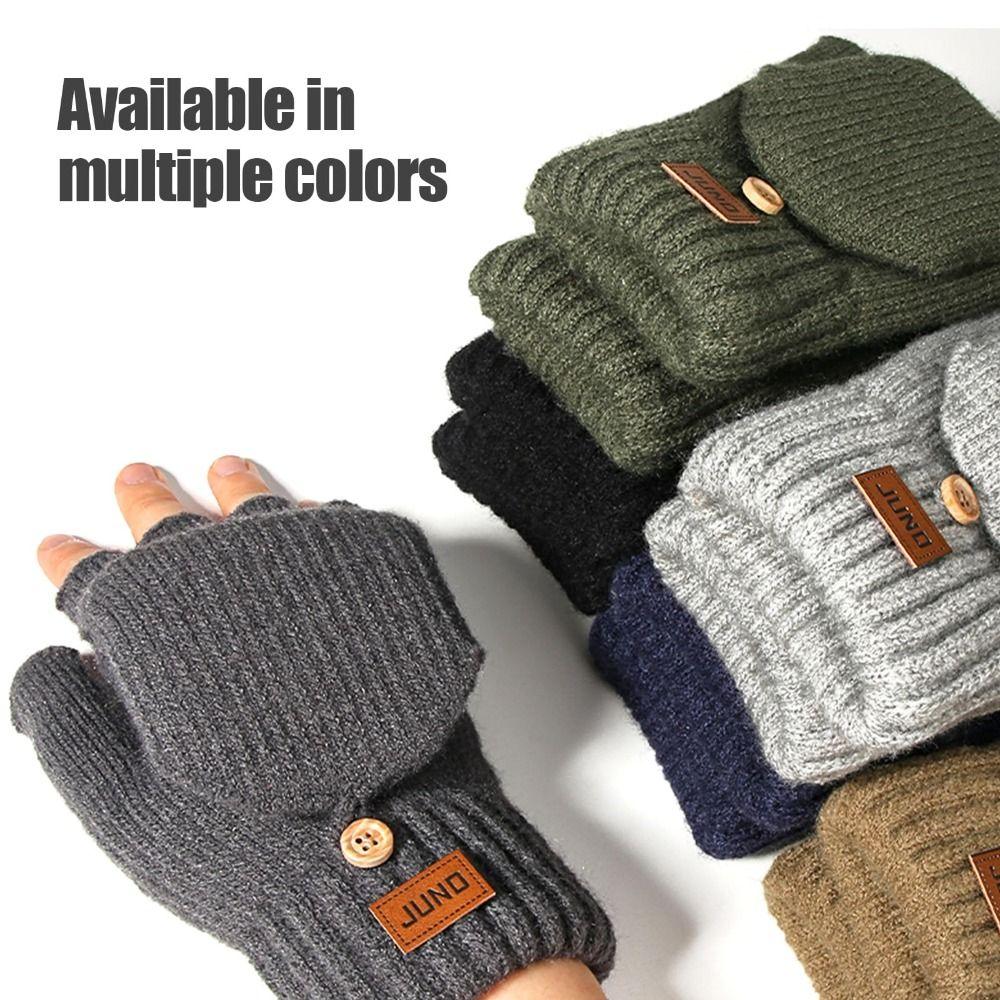 Flip Top Knitted Fingerless Gloves Thermal Half Finger Gloves  for Women and Men