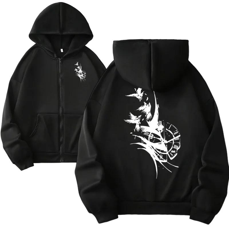 

Trendy Women s Zipper Hoodie Viking Raven Print Sweatshirt Autumn Winter Daily Casual Sporty Fashion Coat 3XL