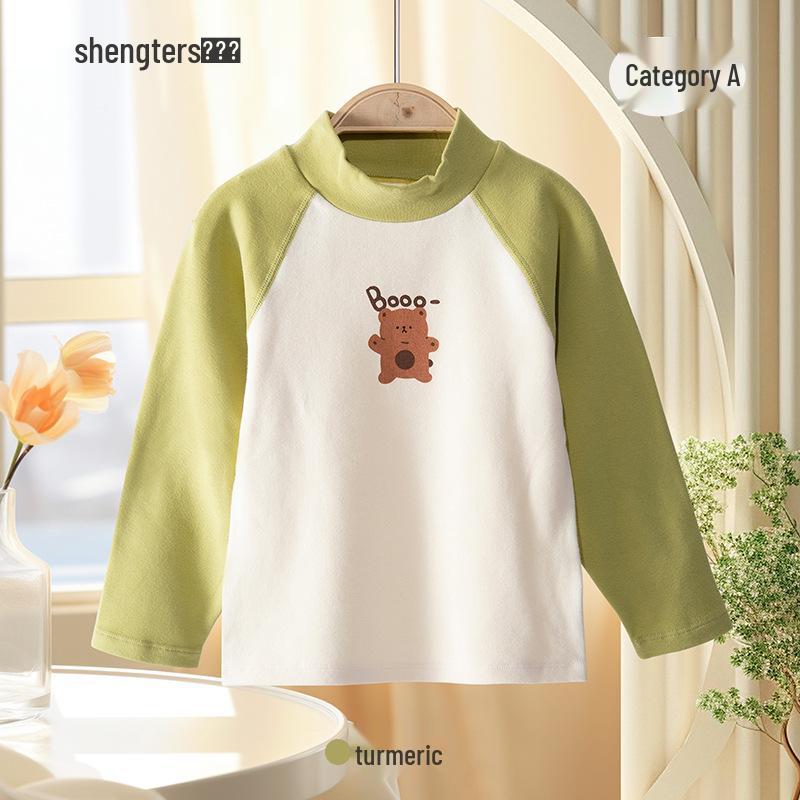 Shengte Shi Kids' Mid-Neck Cotton Thermal Top – Unisex Autumn/Winter Base Layer