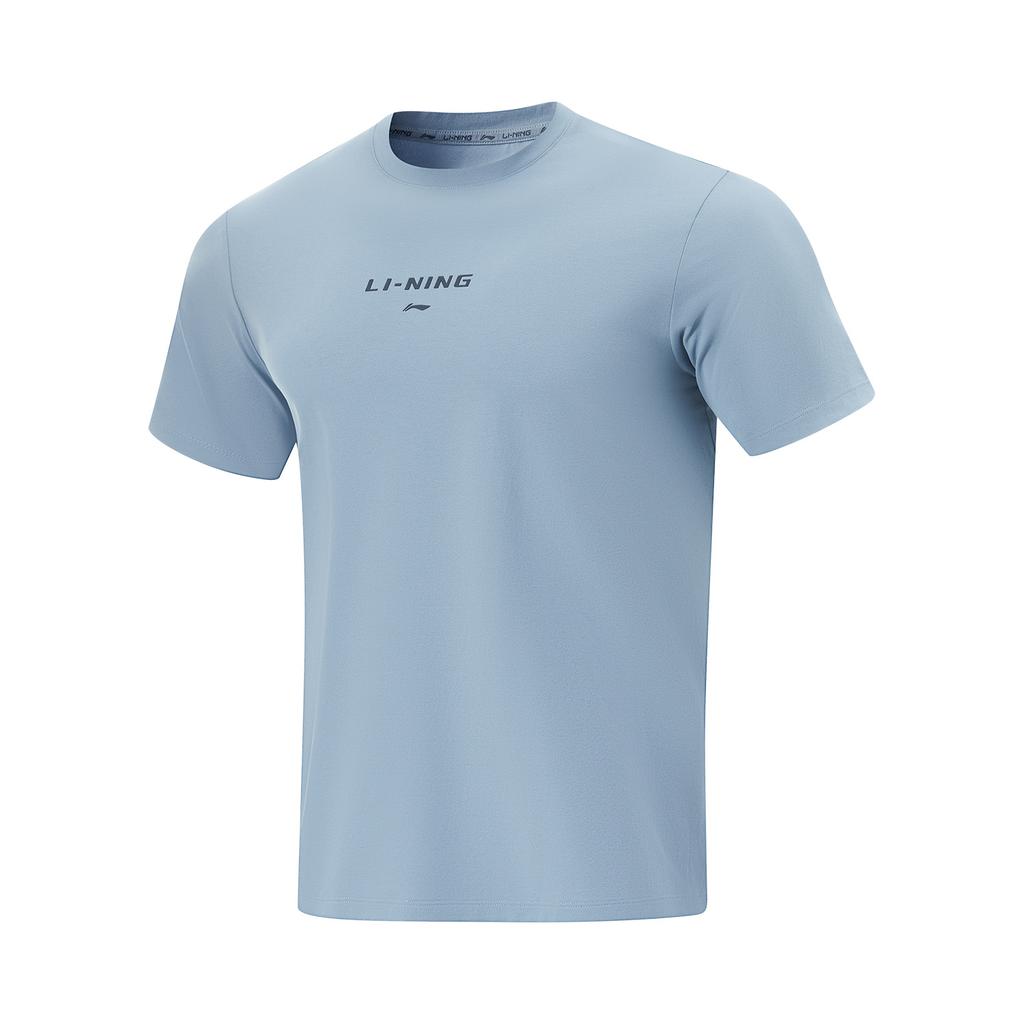 Li-Ning Fitness Series Simple Solid Color Round Neck Pullover Short Sleeve T-Shirt Men Tops Cyan-Gray-Blue ATSV115-3