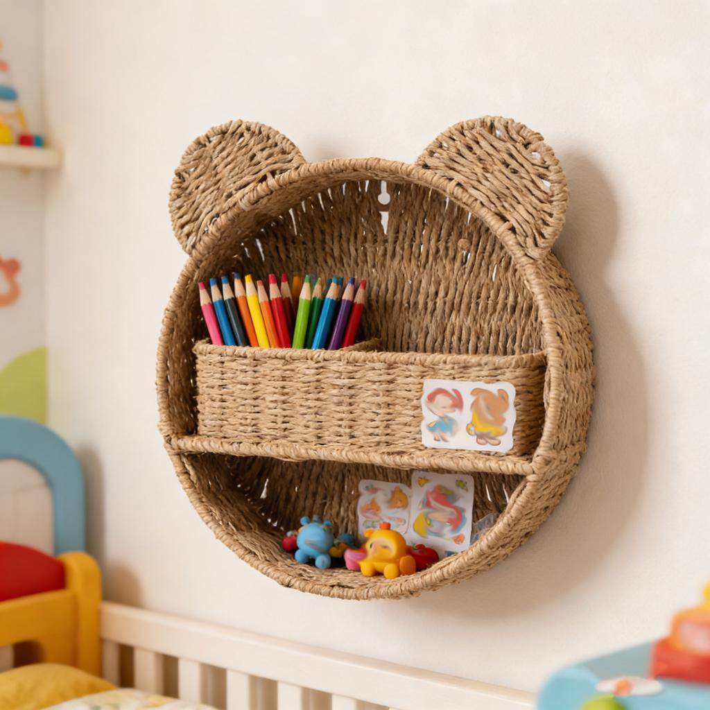 Ear Rattan Woven Storage Rack Round Storage Basket