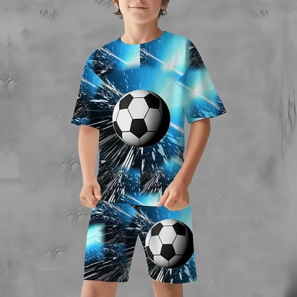 Football Field 3D Printed Children's Set Fashion T-shirt Shorts T-shirt Boys and Girls Sportswear Set