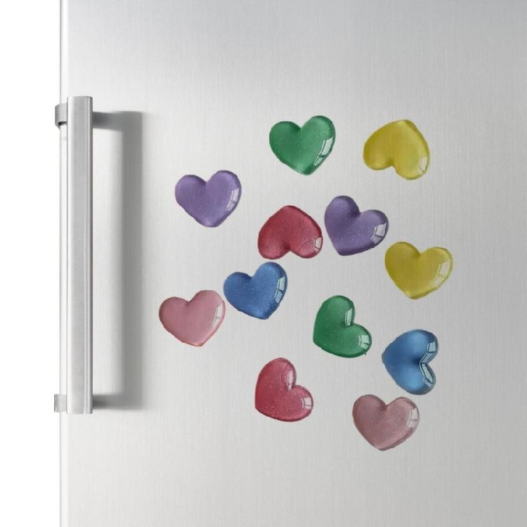 6pcs Glittering Colored Heart Shape Fridge Magnets Photo Wall Message Board Magnetic Stickers for Home Office Decoration