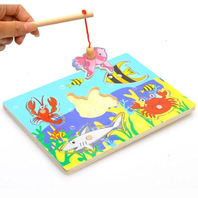 New Cute Wooden Magnetic Fishing Game & Jigsaw Puzzle Board Children Toy