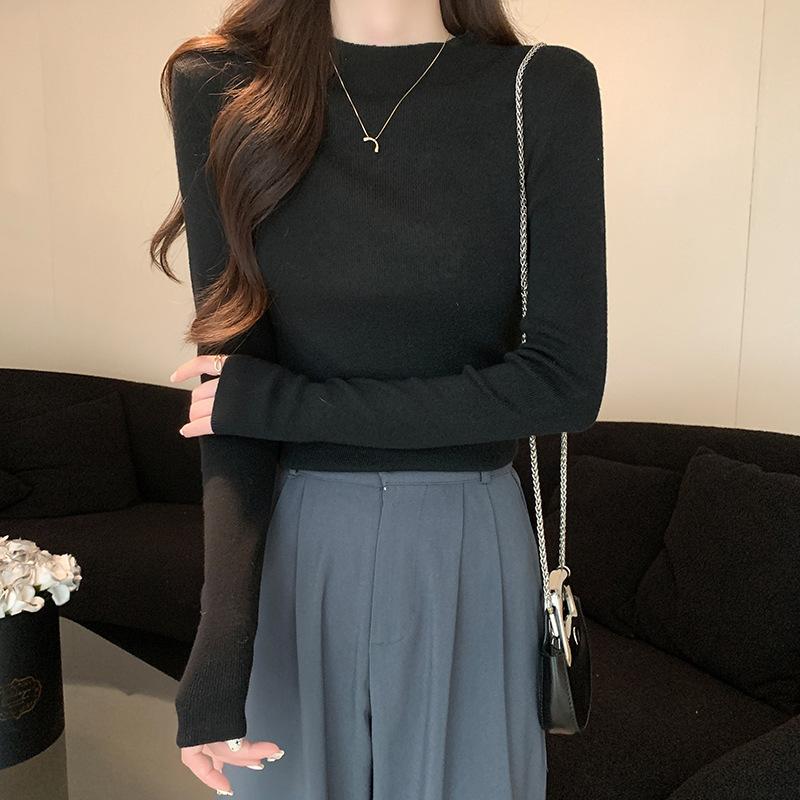 

Semi-turtleneck knitted bottoming shirt women s 2025 new spring and autumn long-sleeved versatile solid color intellectual temperament slim top 2043-226 (average size) чорний