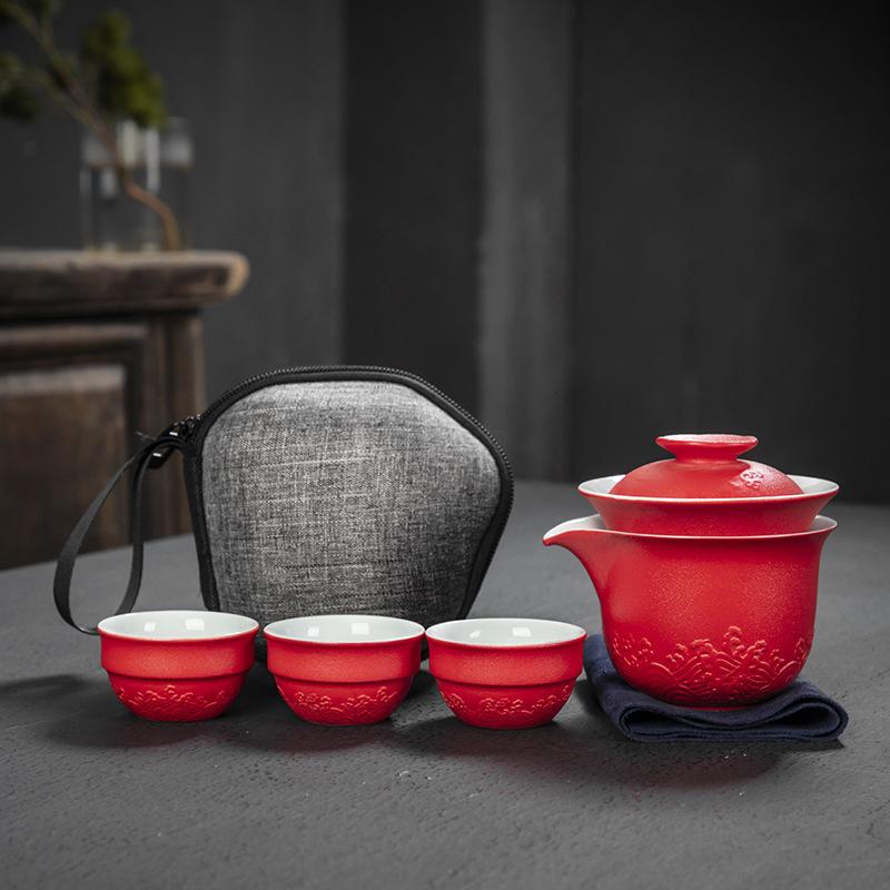 

Черный керамический чайник Quack Cup Outdoor Simple Carry-Barry Tea Set, три чашки, портативное заварочное устройство для путешествий