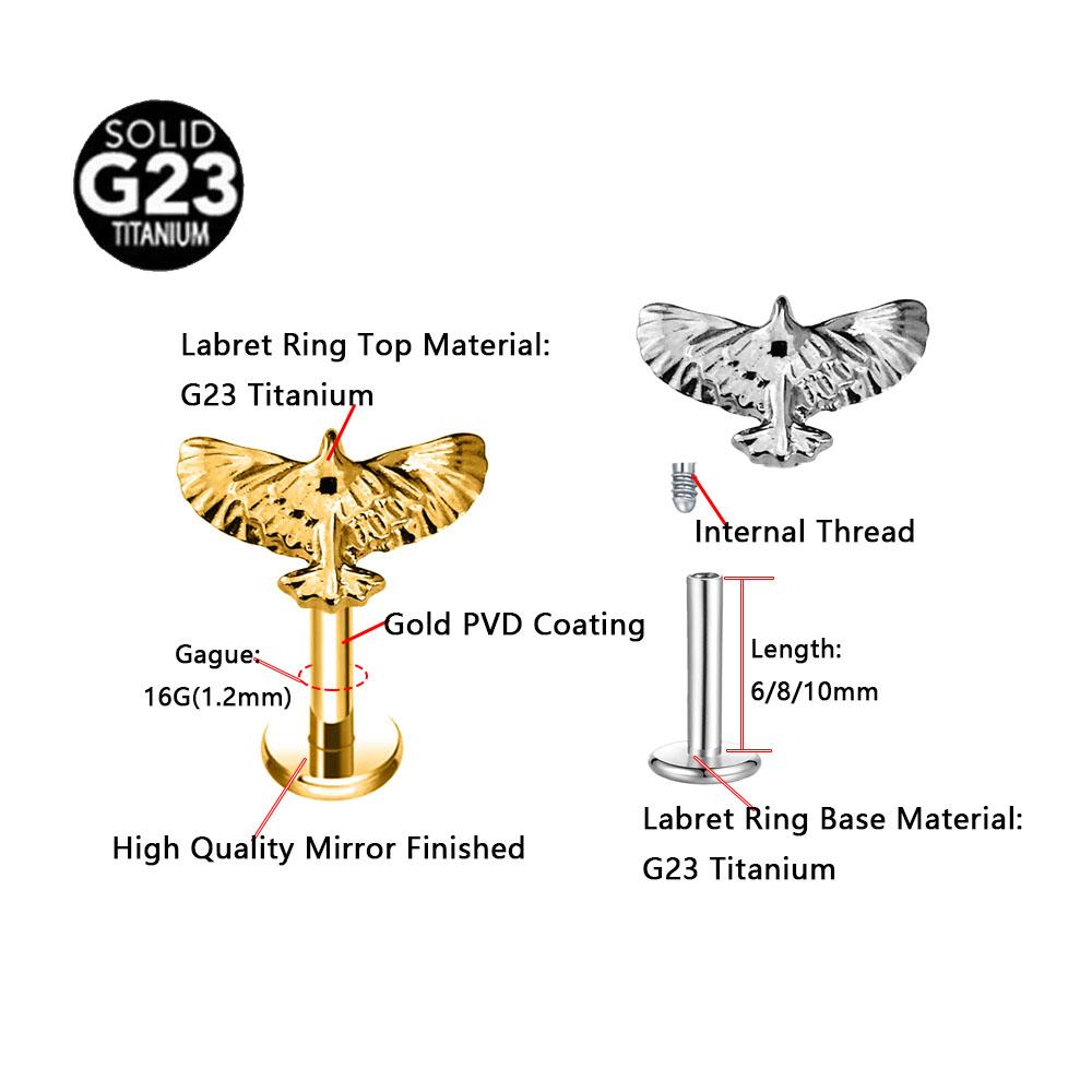 ASTM F136 G23 Titanium 16G Snake Bee Drop Butterfly Internal Thread Labret Piercing Scorpion Flower Cross Daith Conch Earring