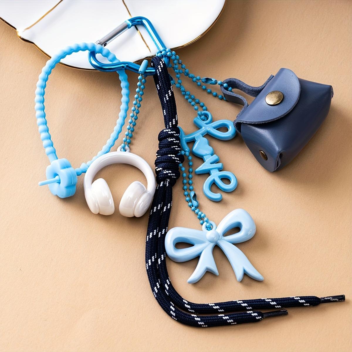 Bow Earphones Woven Rope Bag Pendant Valentine S Day Love Leopard Print Cute Keychain