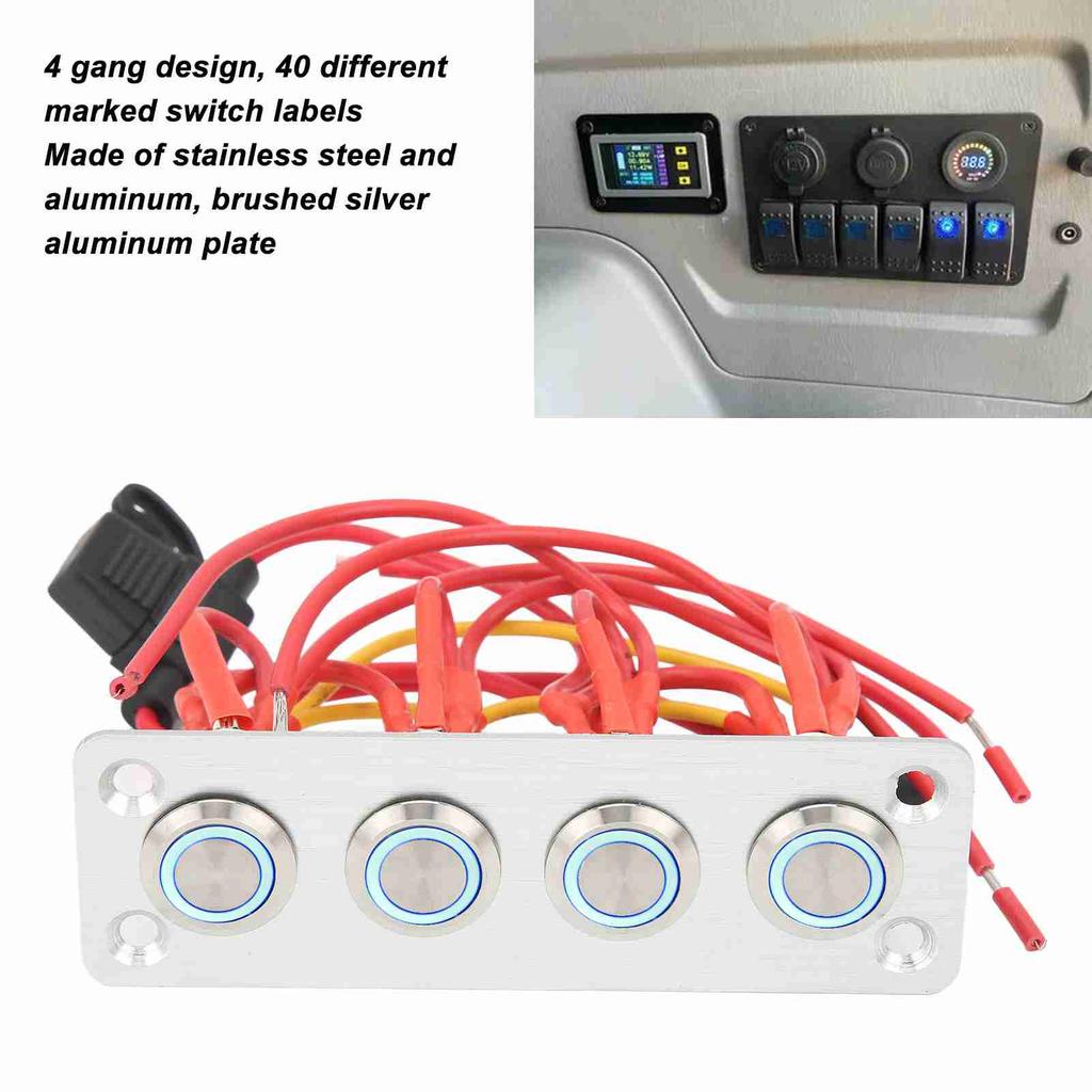 4 Gang  Panel Blue Light  12V 16A Stainless Steel Button  for RV Boat 4 Gang On Off  Panel RV  Panel