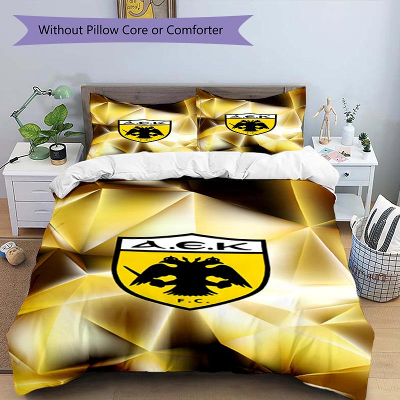 3pcs Duvet Cover Set (1*Duvet Cover + 2*Pillowcase, Without Core), AEK Athens FC Print Bedding Set, Bedroom Decor, All‑Season, Birthday Gift