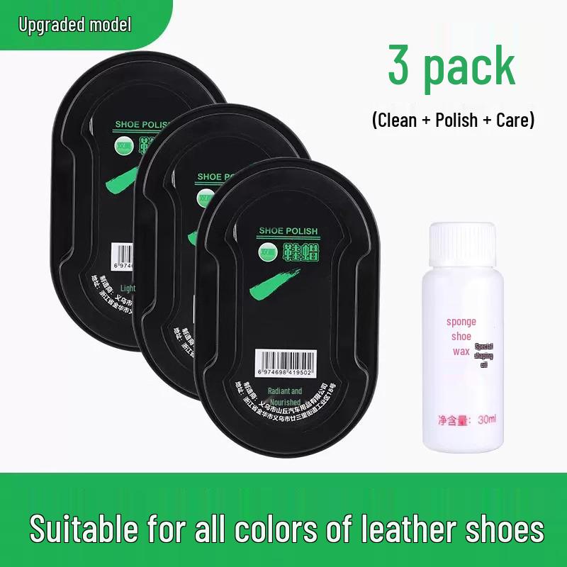 Shoe Care Kit: Polish, Brush, Sponge & Wax for Leather - Colorless, Brown, Black