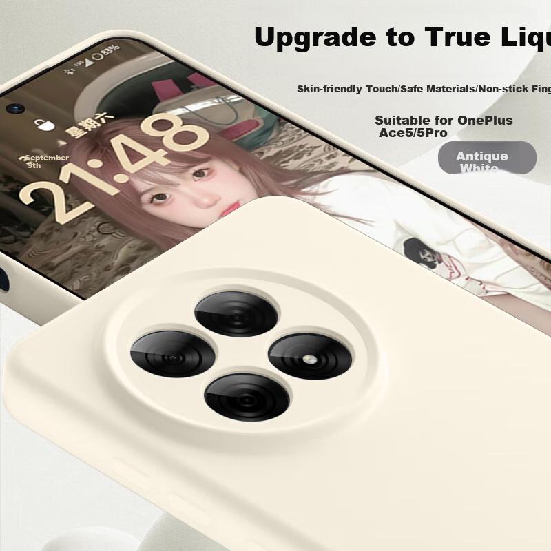 OnePlus ACE5 Phone Case, 1+ACE5Pro Premium Liquid Silicone Soft, Full Lens Protection, Shockproof,n, Solid Color Simple Outer, Antique White