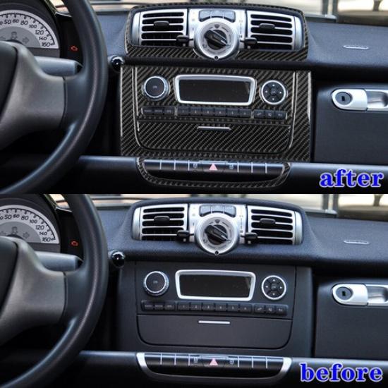 1 Set Carbon Fiber Car Front Central Control Panel Cover For Smart Fortwo 11-15