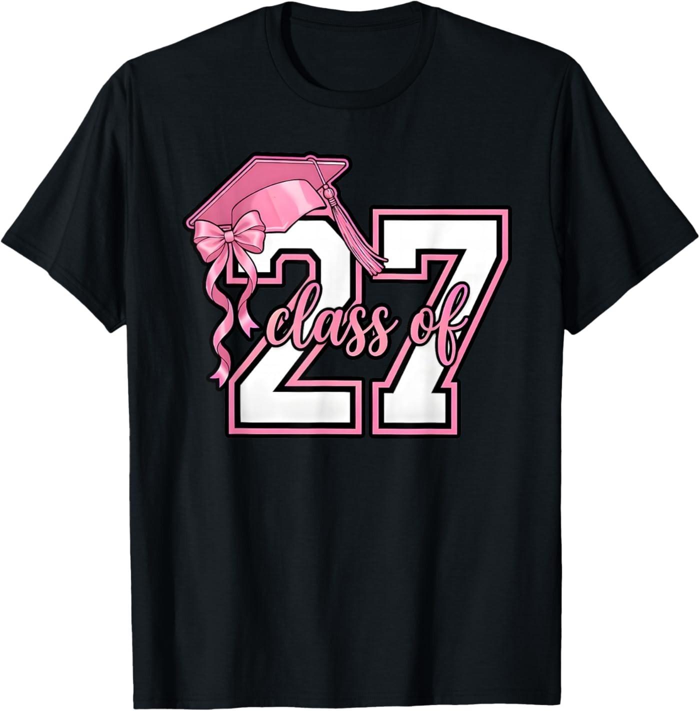 Senior 2027 Graduation Pink Coquette Bow Class of 2027 T-Shirt XXXL