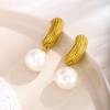 Personalized Retro Gold-Plated Titanium Steel Faux Pearl Earrings for Women - European American Light Luxury Fashion Jewelry.