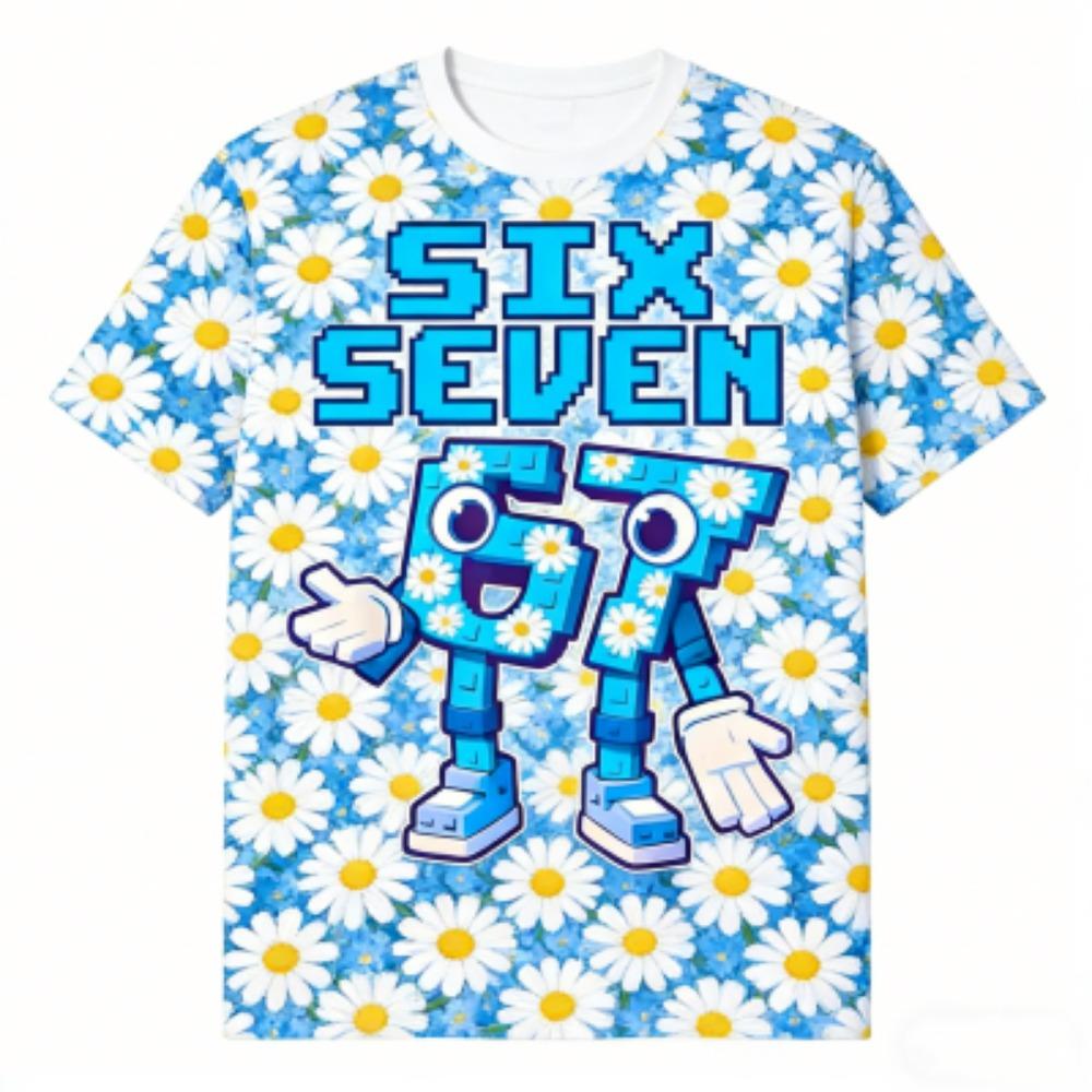 Men's T-Shirt 67 Six Seven Flower Print Men's and Women's Tees Top Summer Short Sleeve O Neck Casual Outdoor Men's Clothing