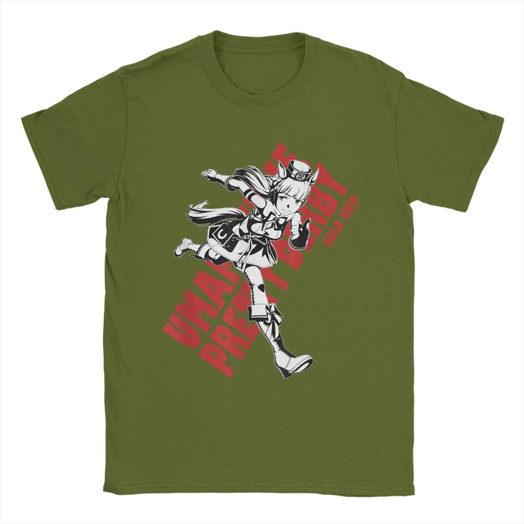 Men T-Shirts Umamusume Pretty Derby Gold Ship Funny Pure Cotton Tees Short Sleeve T Shirts Crewneck Tops Party