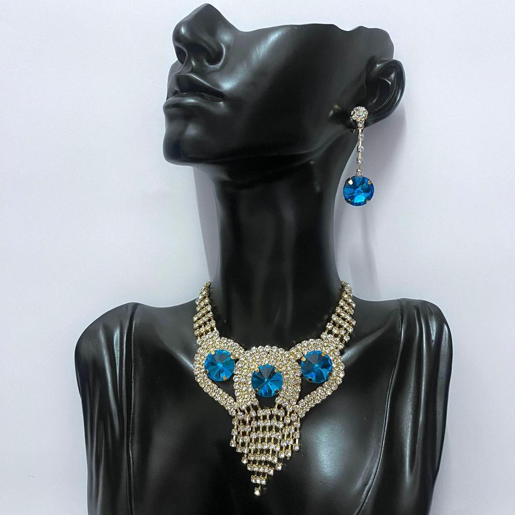 Sparkly Rhinestone Tassel Necklace & Earrings Set for Women - Elegant, Trendy, Versatile