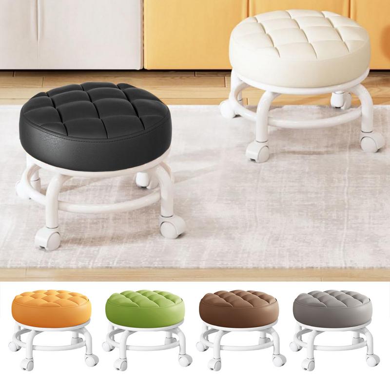 360° drehbarer Kinder-Seilzug-Hocker, niedriger Hocker, runder drehbarer Hocker, Drehhocker, Haushalts-kleiner runder Hocker, rollender Leder-Rundsitz