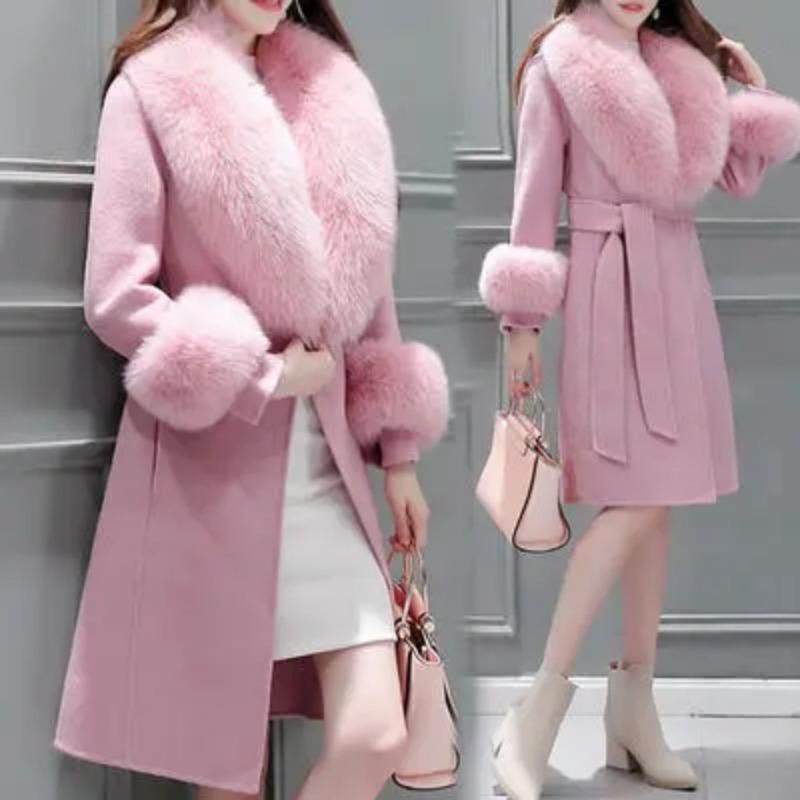 Vlněný kabát zimní kabát ženy Korejská verze samokultivace bundy s velkým kožešinovým límcem Wool-Coat Jacket Parka