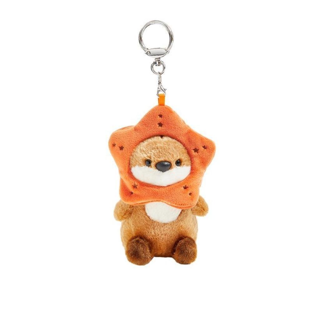 Weicher Stofftier Otter Plüsch Schlüsselanhänger Flauschige Baumwolle Cartoon Otter Anhänger Tasche Aufhängung 11cm Stofftier Otter Puppe Schlüsselanhänger für Paare orange