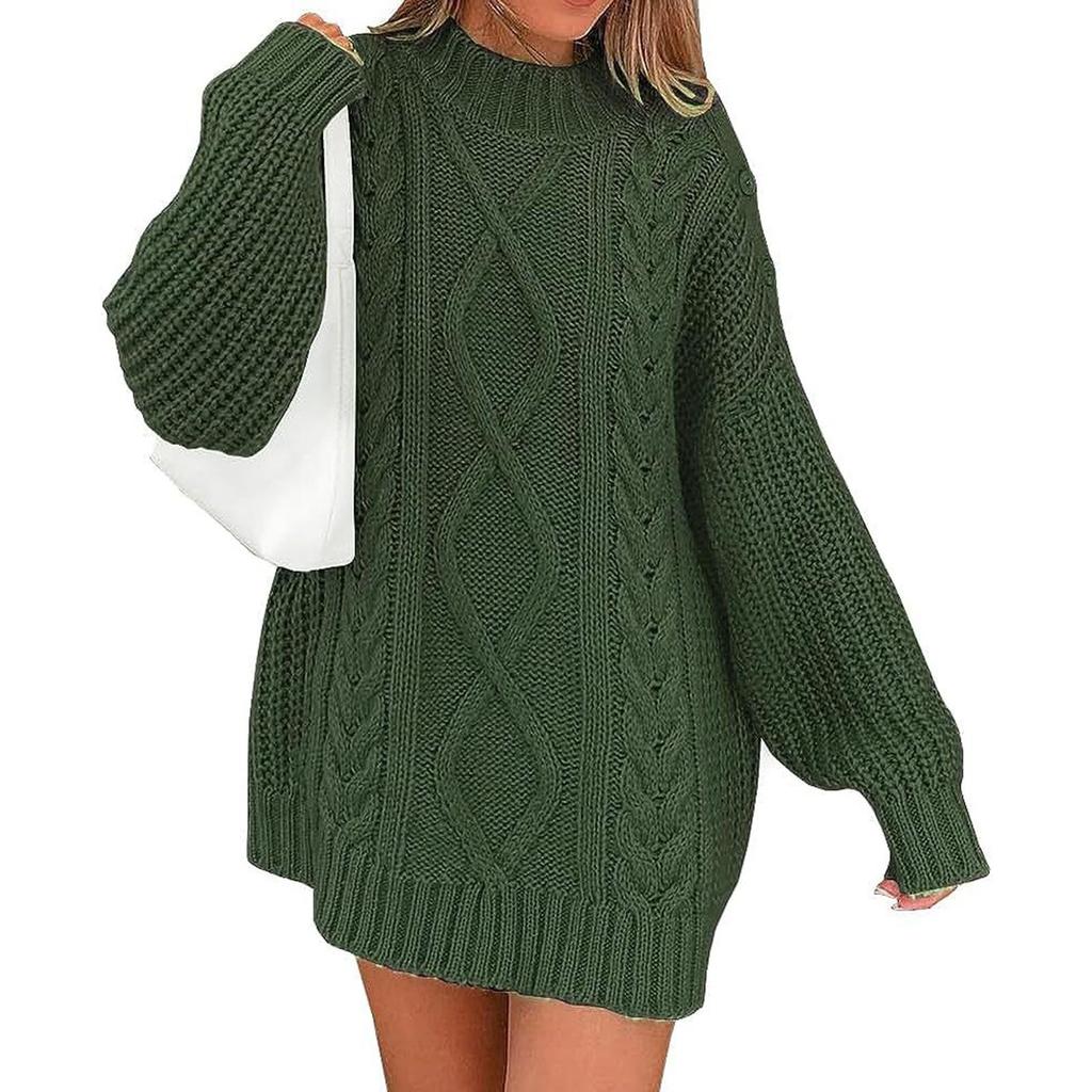 Abito Maglione Corto Oversize da Donna a Maglia Manica Lunga Girocollo Abito Lavorato a Maglia Largo