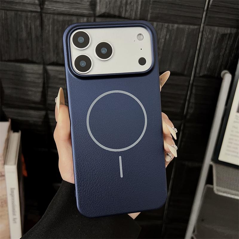 Luxury Lychee Leather Hard PC For Magsafe Magnetic Case For iPhone17 17Air 17Pro 17Pro Max Wireless Charging Frosted Cover