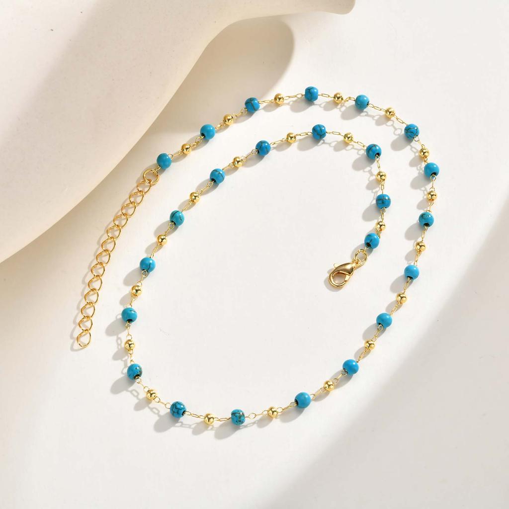 Bohemian Natural Stone Beaded Necklace for Women,Gold Plated Turquoise Rice Bead Choker Necklaces,Fashion Jewelry Gift