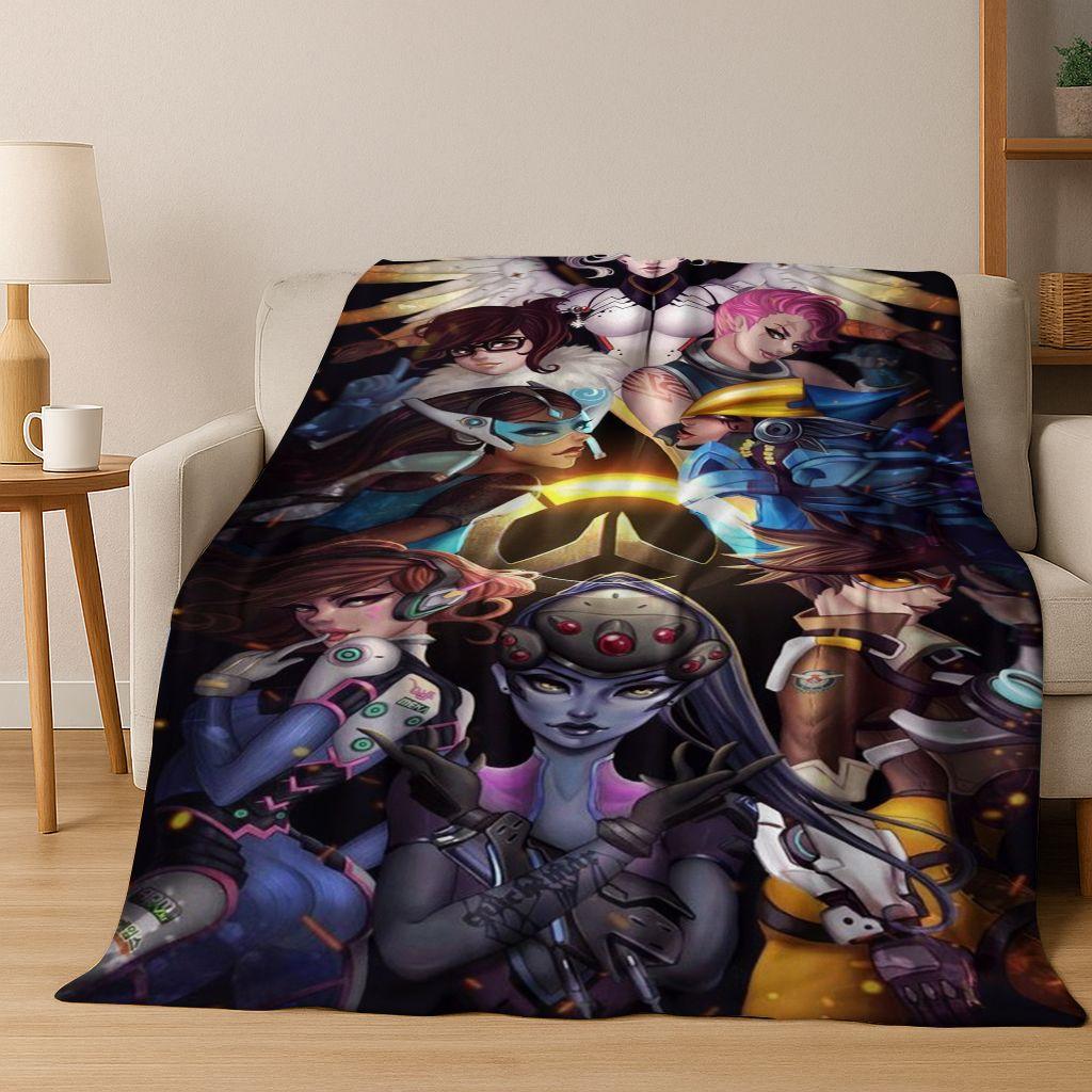 Game OW Overwatch D.VA Mei Reaper Cartoon 3D Flannel Blanket,Cozy Soft Throw Blanket for Home Bedroom Bed Sofa Picnic Cover Gift