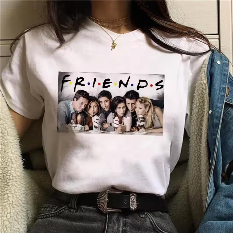 Friends Tv Shirt Women Vintage 2000s Graphic Trendy Breathable Graphic Harajuku Hip Hop University Anime Aesthetic Pop Culture