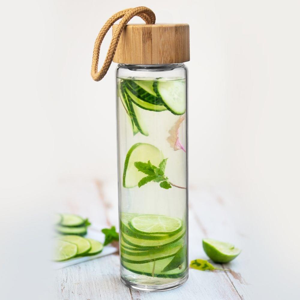 Glass water bottle with strainer 450 ml
