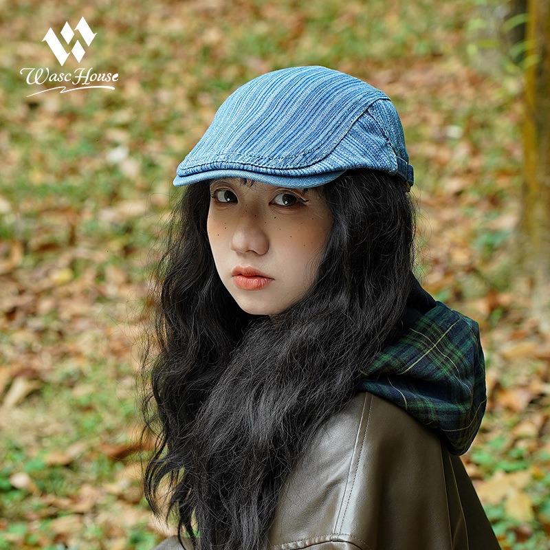 British retro denim washed beret women's spring and autumn versatile cap forward hat shopping hat men and women