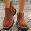 Damen Stiefeletten mit runder Zehenpartie in Überweite, Martin Boots mit Blockabsatz und Reißverschluss an der Seite, Herbst Winter Kurzstiefel für Damen