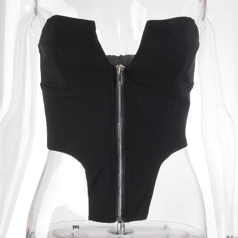 

Европейский и американский 2020 Летний Женский Сексуальный Облегающий Топ без Бретелей на Молнии Large