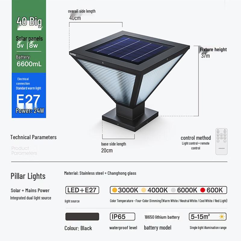 NuFeng Solar Wall/Fence Pillar Light