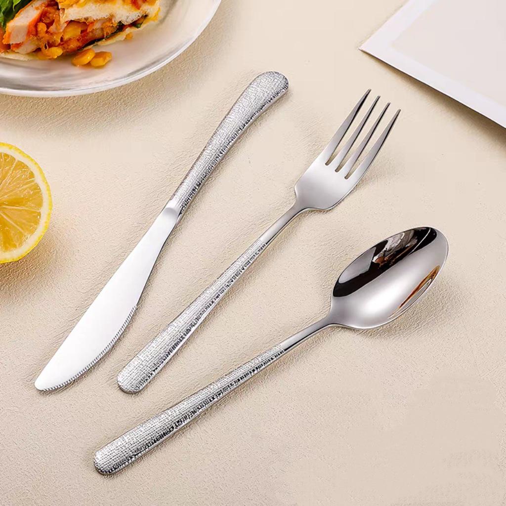 Elegant Hammered Stainless Steel Cutlery Set: Knife, Fork, Spoon for Western Dining