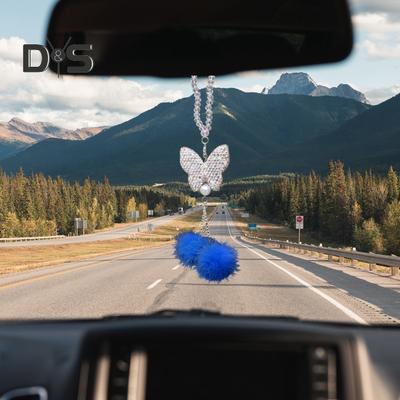 Sparkling Butterfly Car Pendant Rear View Mirror Charm Rhinestone Hanging Decoration Lucky Hanging Car Interior Accessories Gift for Valentine's Day
