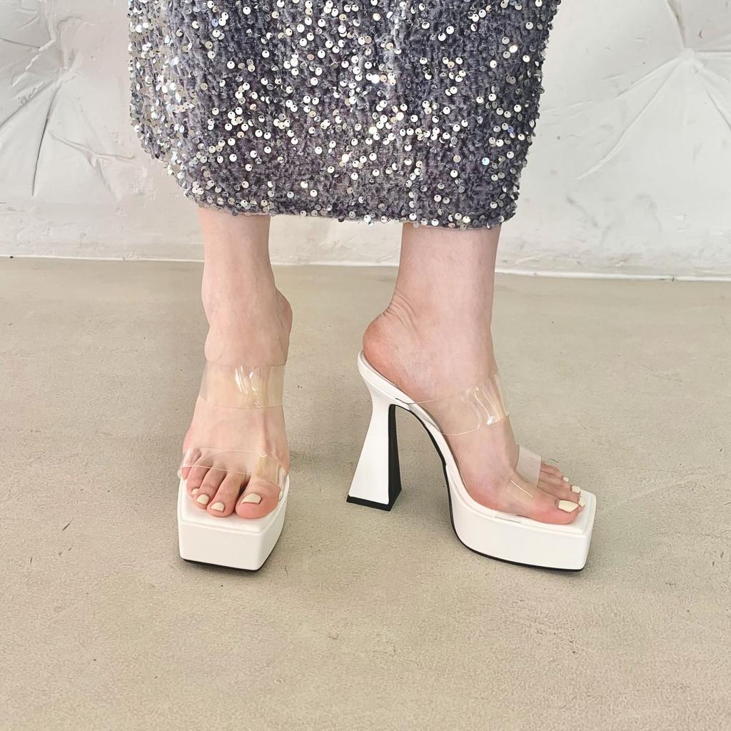 Transparent High Heels Women's 2025 Summer New Waterproof Table with Super High Heel Slippers Fashionable Thick Heel Cool Slippers