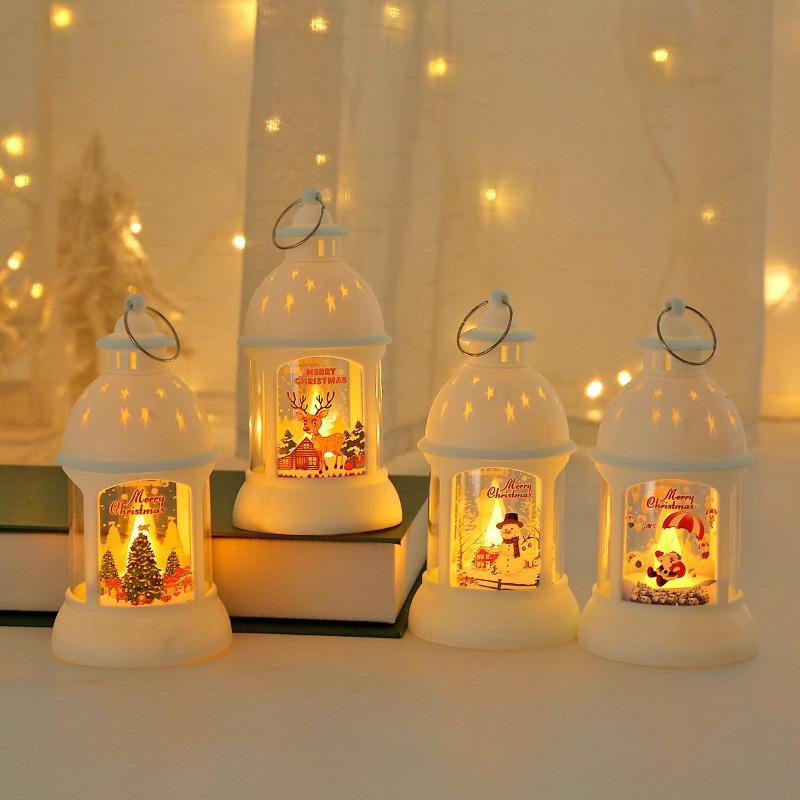 13.5cm/5.31in White Night Light Christmas Lamp Box Led Santa Claus Snowman Elk Cartoon Table Top Collectible Toy Room Decoration