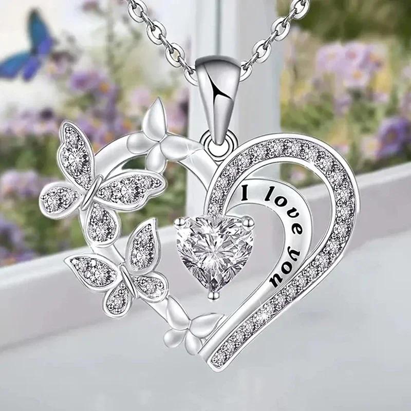 Purple/White Butterfly Love Pendant Necklace  Aesthetic Women'S Fashion Jewelry For Wedding Party Trendy Female Accessory