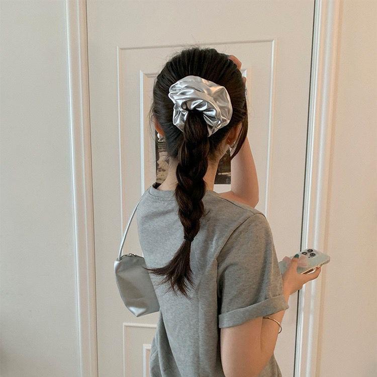 Korean ins super hot fever silver large intestine hair ring internet celebrity French hair rope simple retro hair accessories for women