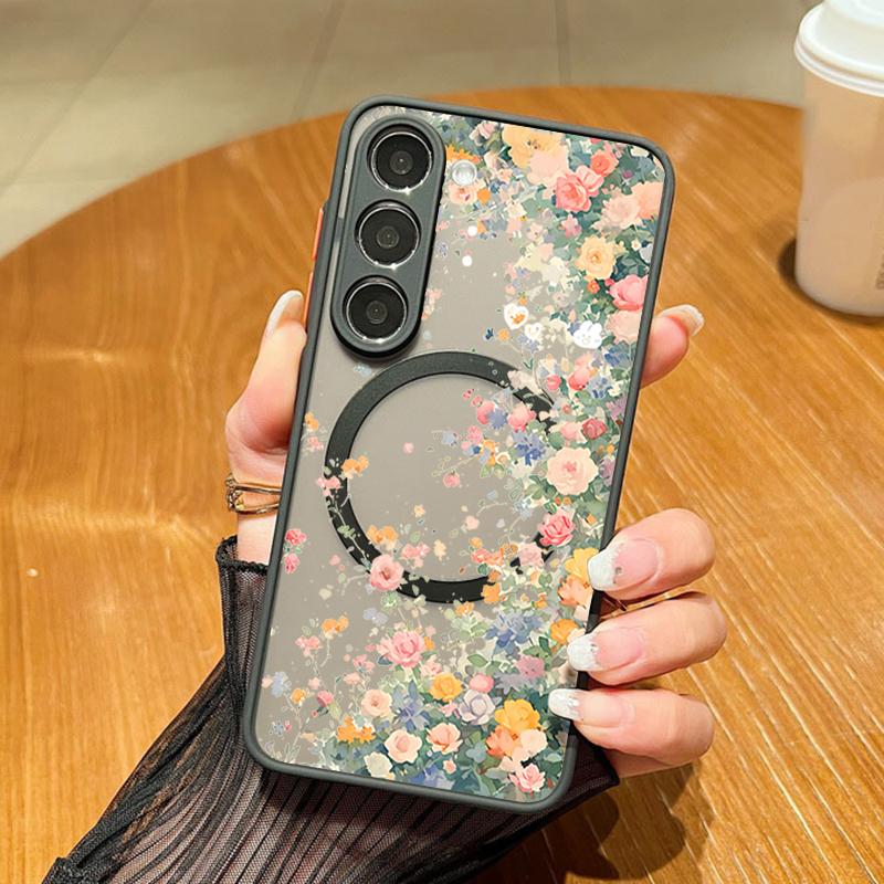 Romantic Flower Pattern Magnetic Phone Case For Samsung Galaxy A37 A17 A56 A36 A55 A35 A26 A16 A25 A15 A54 A14 A34 Acrylic Cover