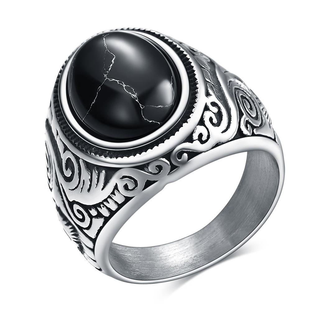 HNSP 316L Stainless Steel Boho Natural Stone Ring for Men Women Vintage Jewelry Tiger Eyes Rings Finger Accessories