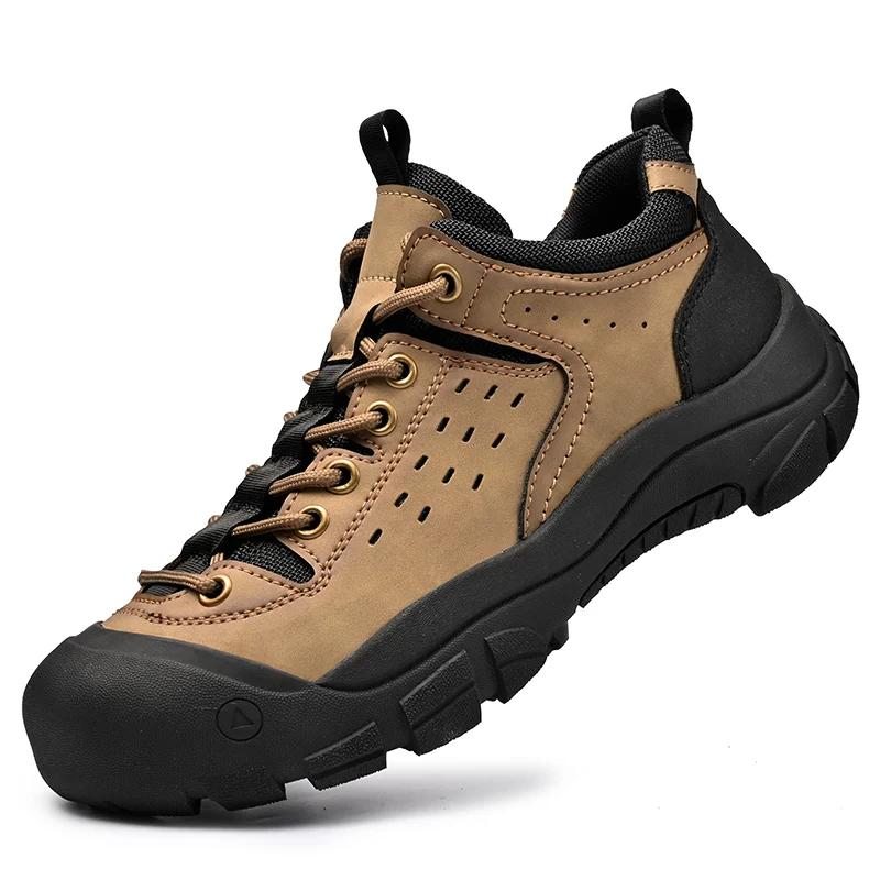 Fashion Men's Hiking Shoes Outdoor Anti Slip Luxury Man Leisure Climbing Shoes Genuine Leather Thick Bottom Fashion Jogging Mens Shoes