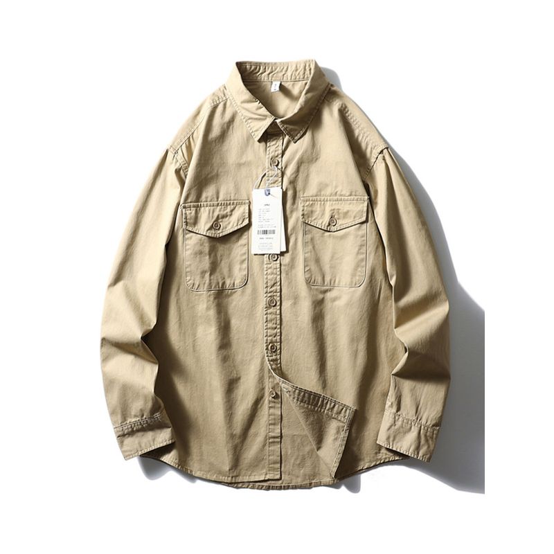 American Retro Pure Cotton Workwear Shirt Men's Long Sleeves Spring and Autumn Coat Export Men's Silm Full Cotton Casual Shirt