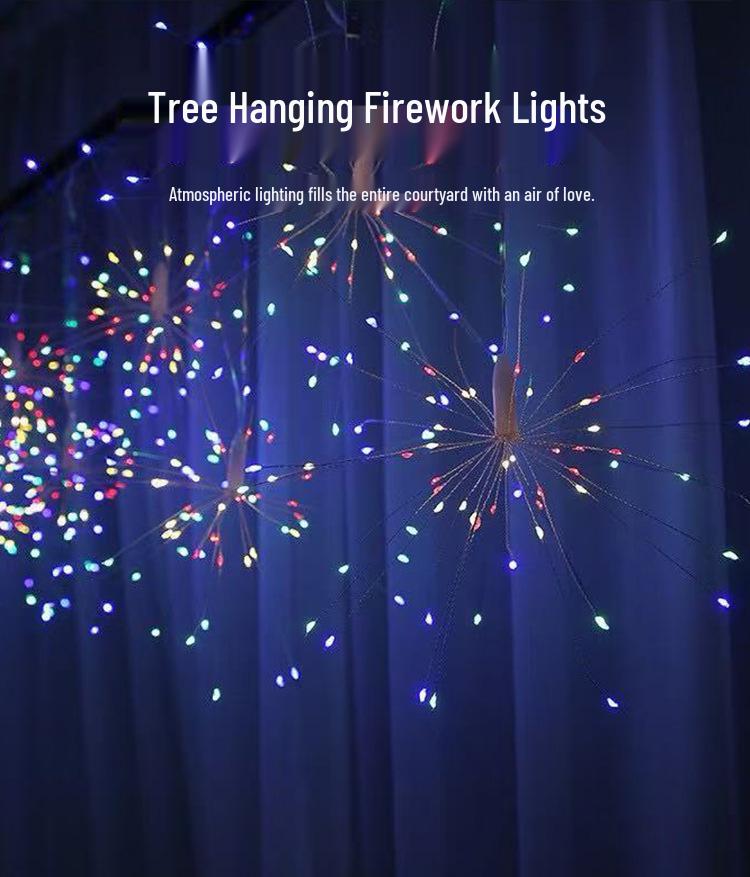 LED Solar Dandelion Firework String Lights - Indoor Outdoor Decorative Explosion Copper Wire Lights