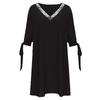 Off Shoulder V Neck Lace Chiffon Dress Sequined Solid Color European American Style