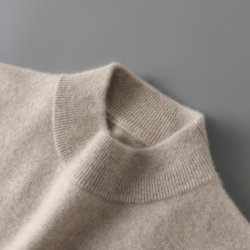 Men s Pure Wool Knit Base Layer Shirt, Half-High Collar, Business Casual Warm Pullover L
