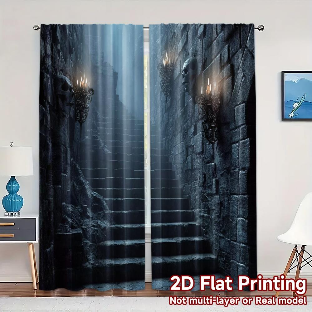 

Set Of 2 Flat Printing Curtains Without Rod Dark Ascent Minimalist Durable Polyester Decorations Modern Made W100*H70(CM)-Grommet top&1PCS