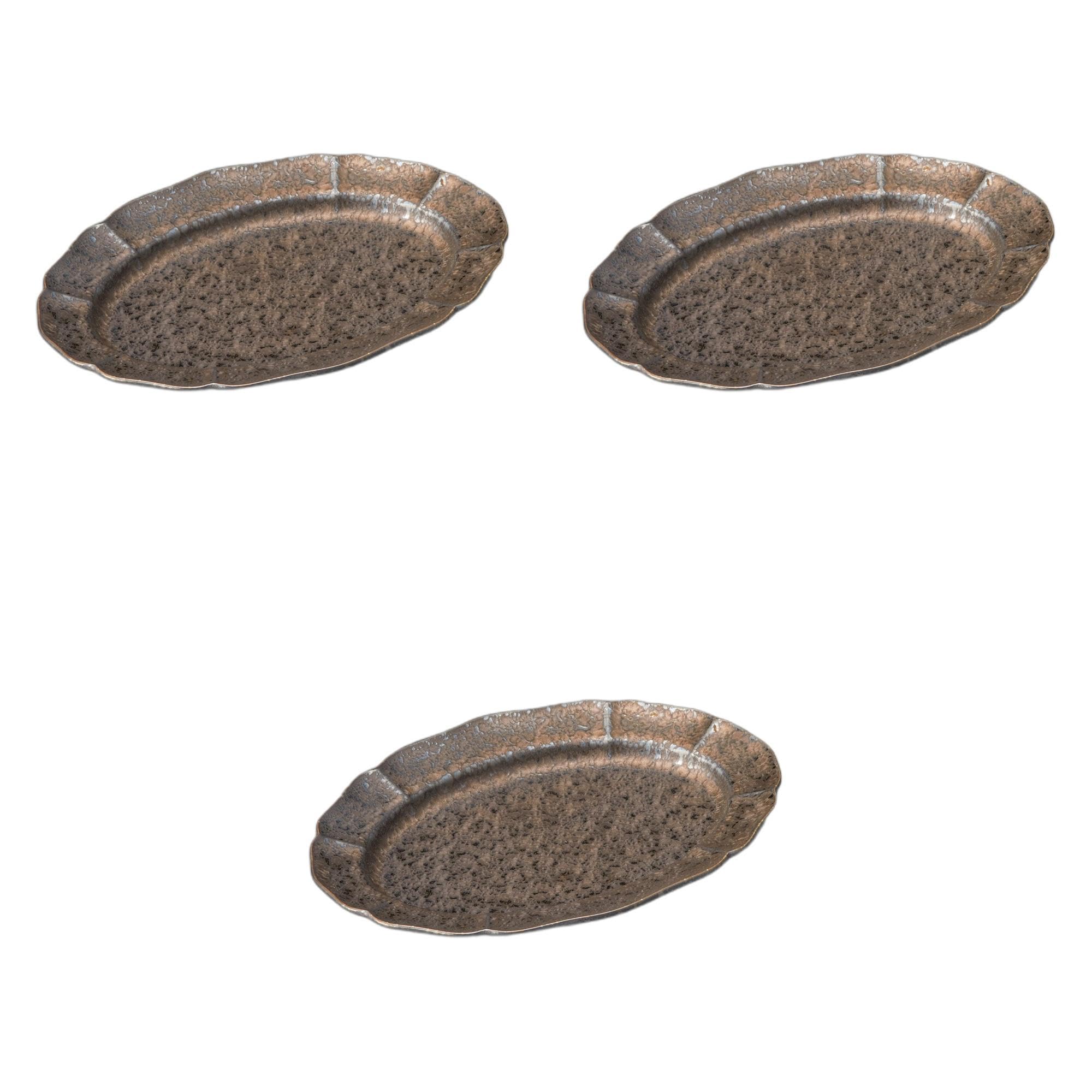 

Set of 3 Gold Crystal Oval Plates x 14 x Irregular Shape Ceramic Plates by Setomonohonpo 19.5cm [19.5 2cm]